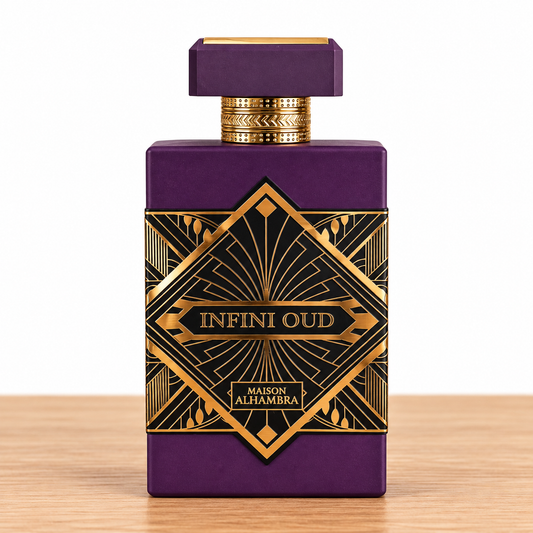 Infini Oud (Rose) fragrance bottle; decants sold separately